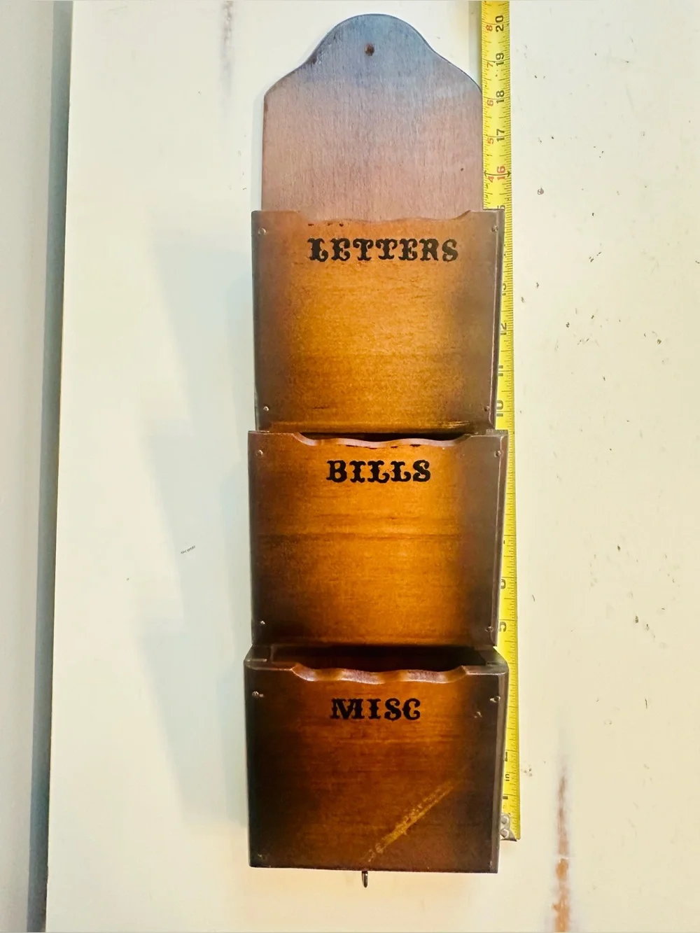 VTG MCM Three-Tier Wooden Wall Mail Letters, Bills, Miscellaneous Organizer